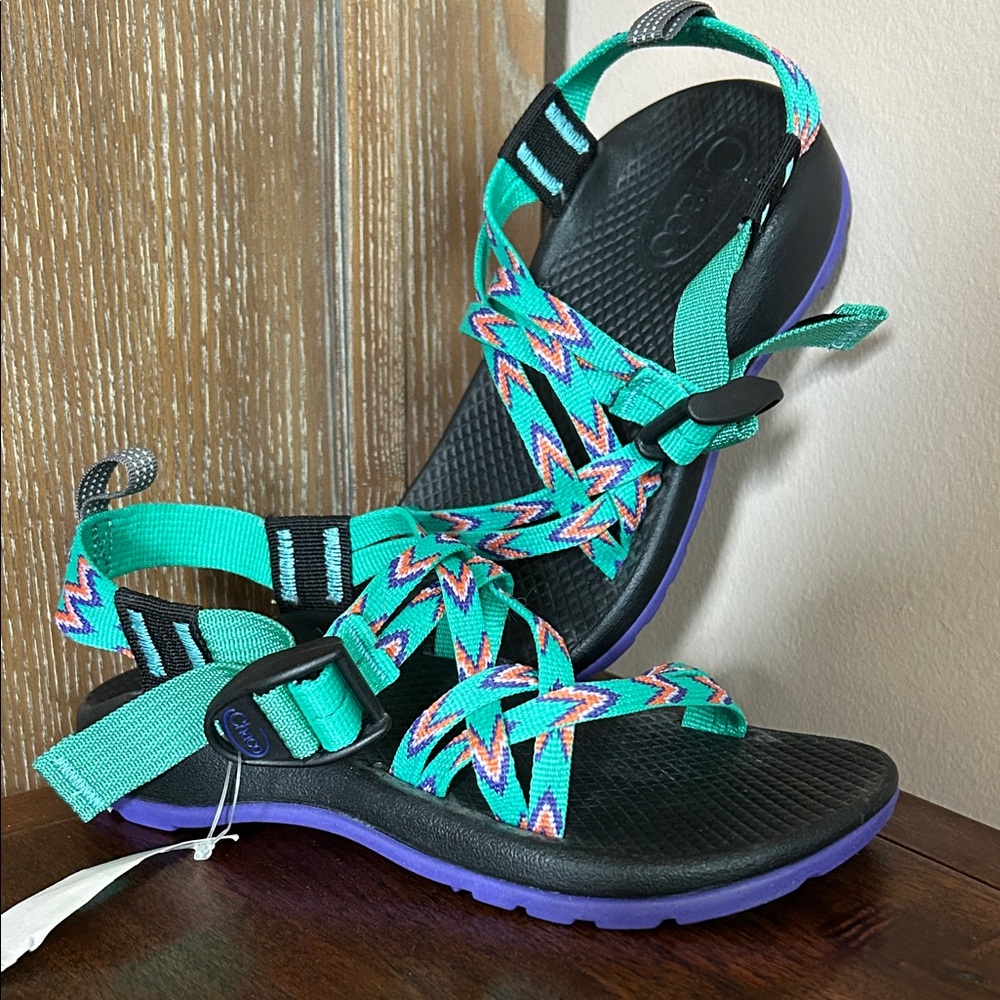New Girls Chacos Teal and Purple Sandals NWT
